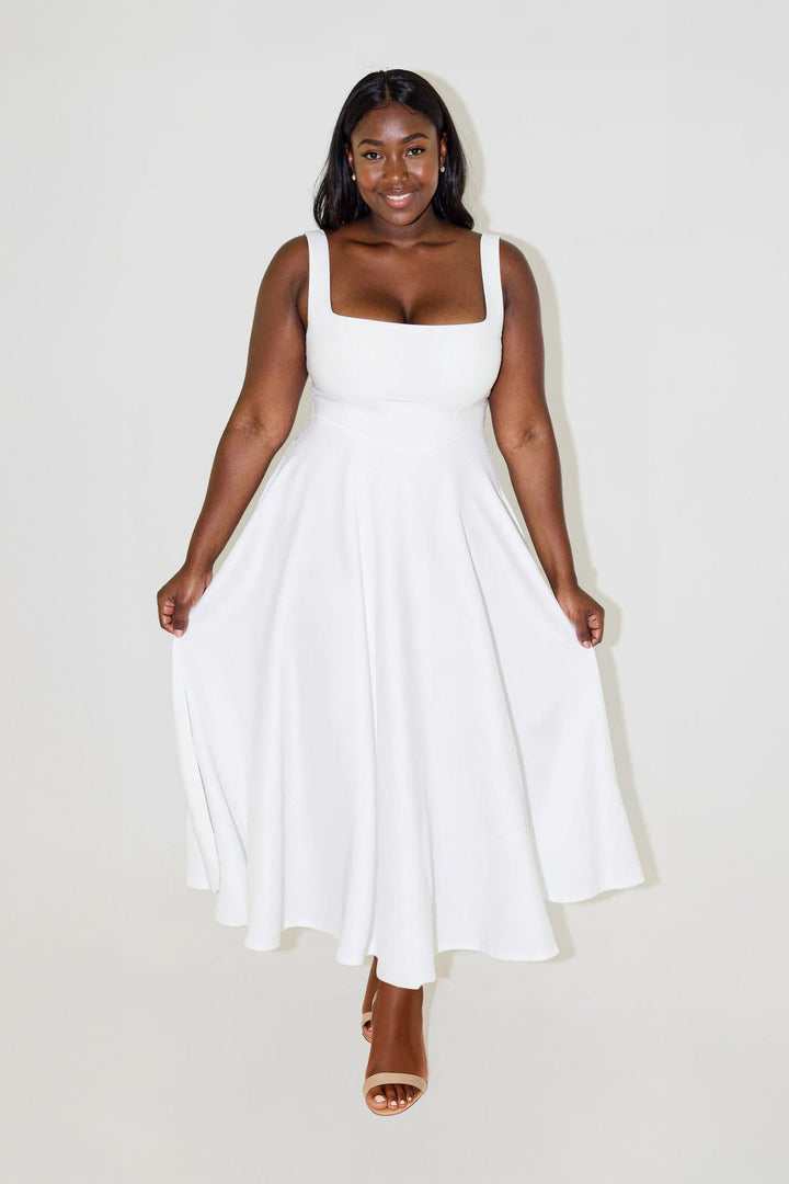 NOMI™ | Vestido midi com decote quadrado