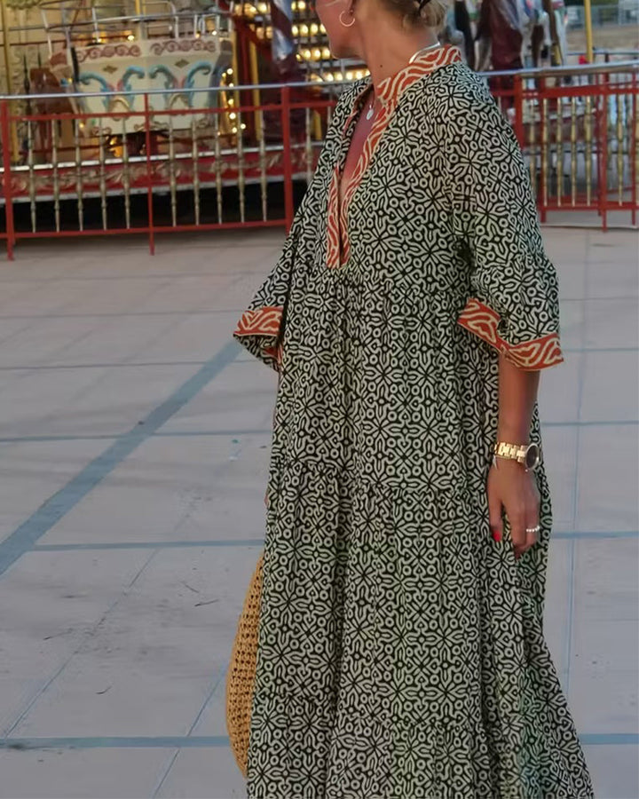 Luna · Vestido maxi de Mulher com estampado com decote em V