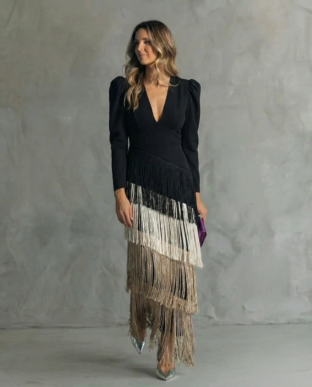 Elena | Vestido Midi con Mangas Flecos