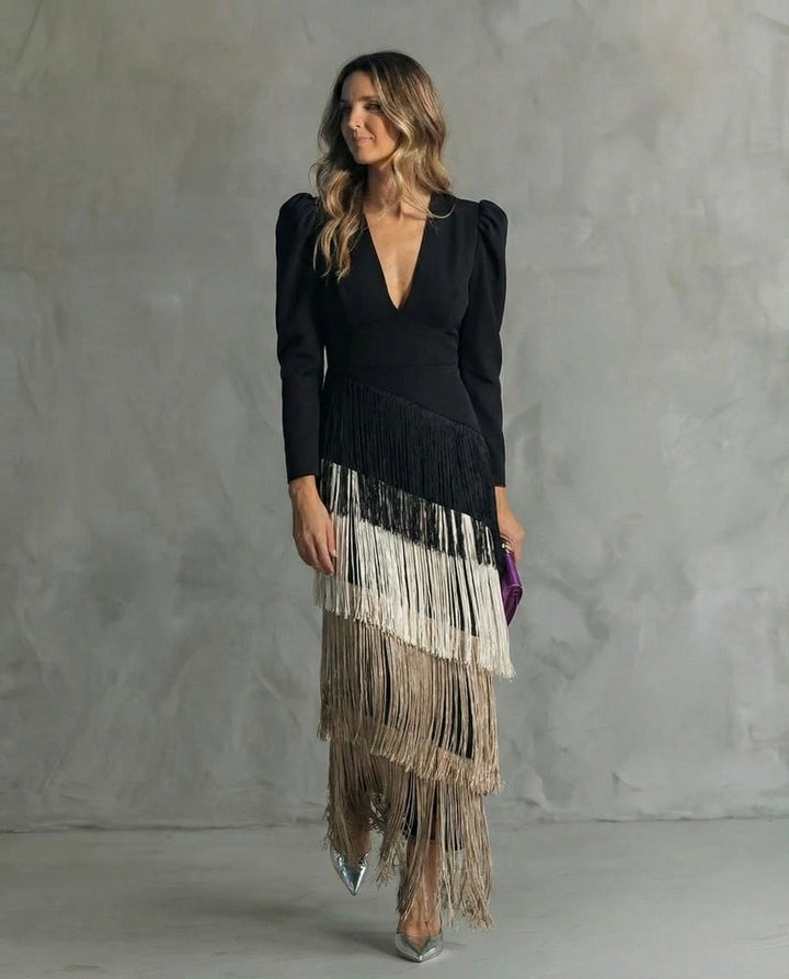 Elena | Vestido Midi con Mangas Flecos
