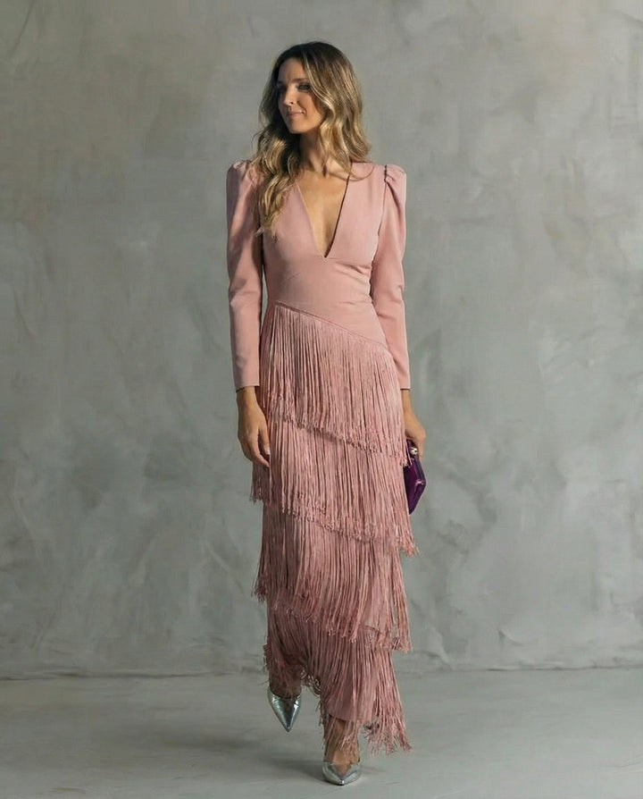 Elena | Vestido Midi con Mangas Flecos