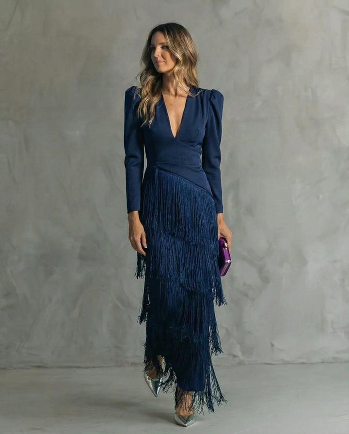 Elena | Vestido Midi con Mangas Flecos