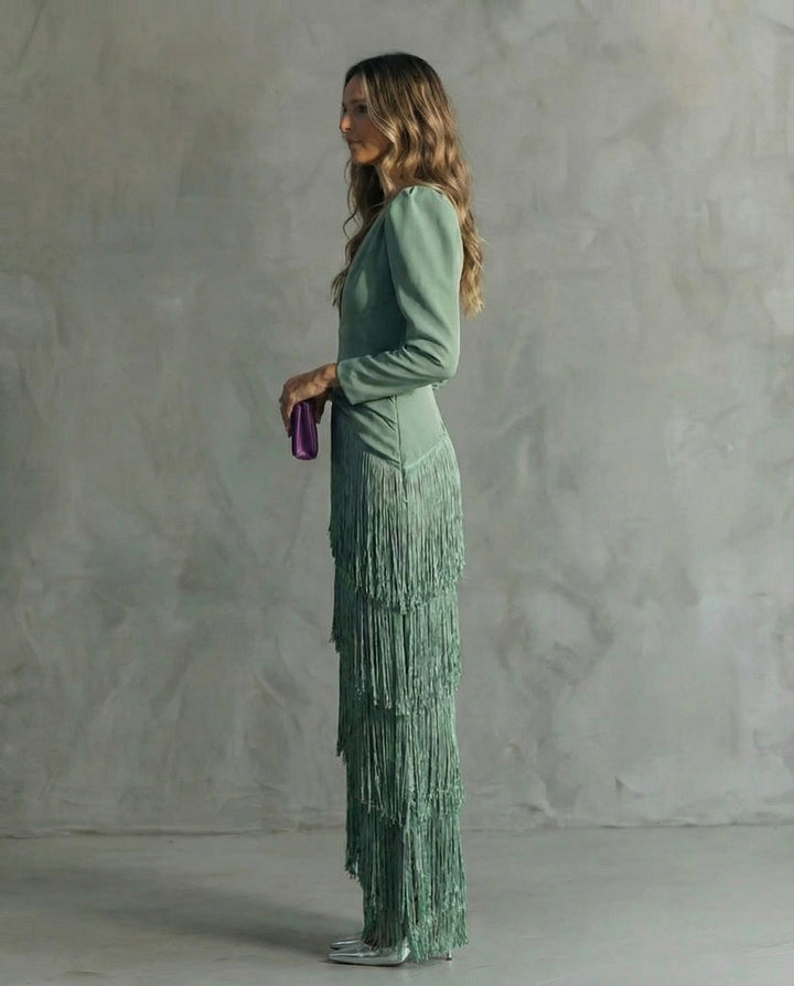 Elena | Vestido Midi con Mangas Flecos