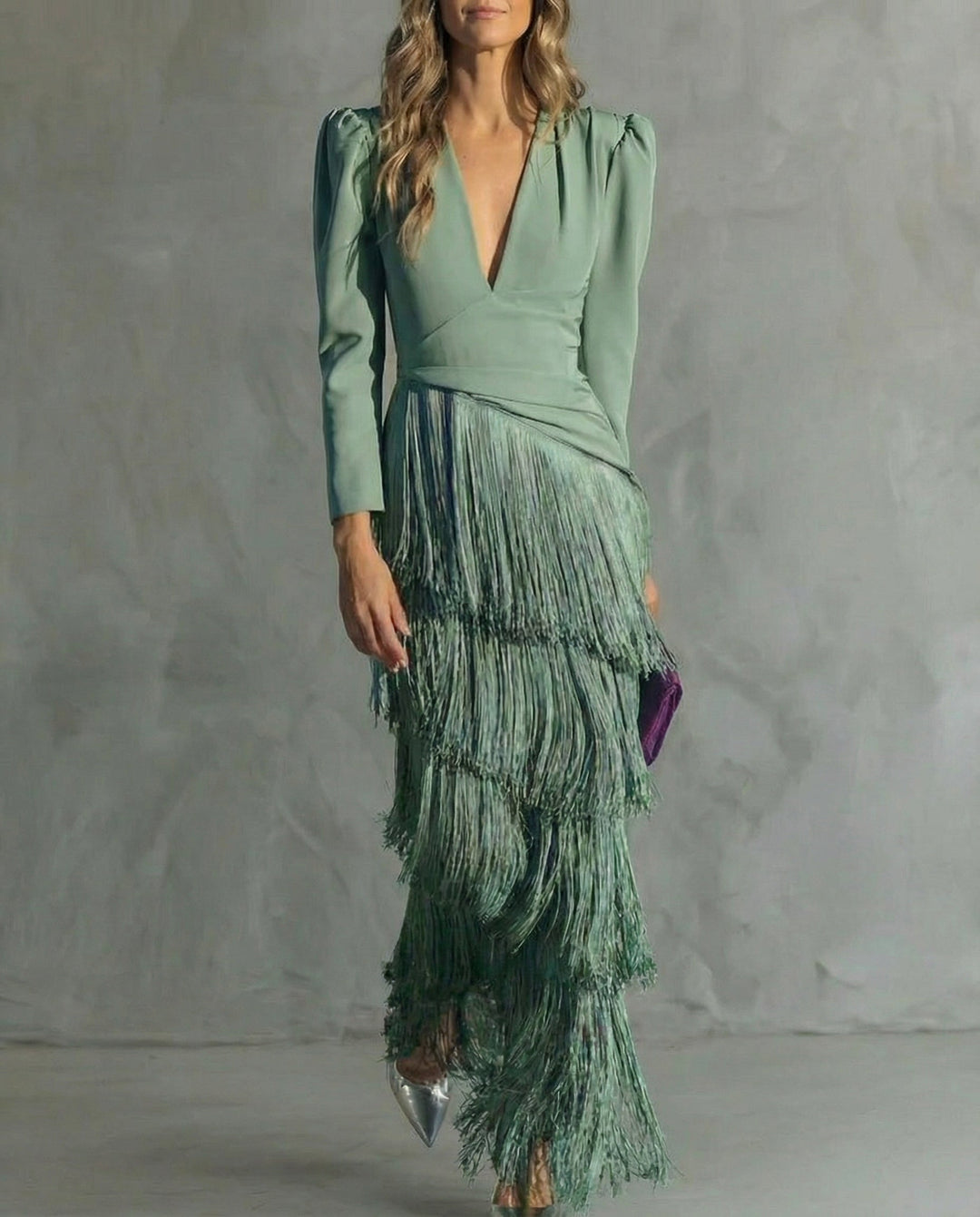 Elena | Vestido Midi con Mangas Flecos