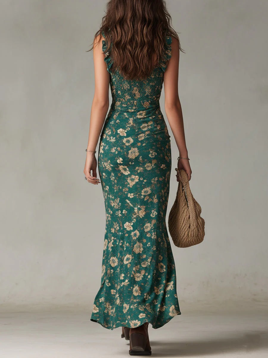 Zara | Vestido maxi boho retro com mangas fluidas e abertura lateral para Mulher