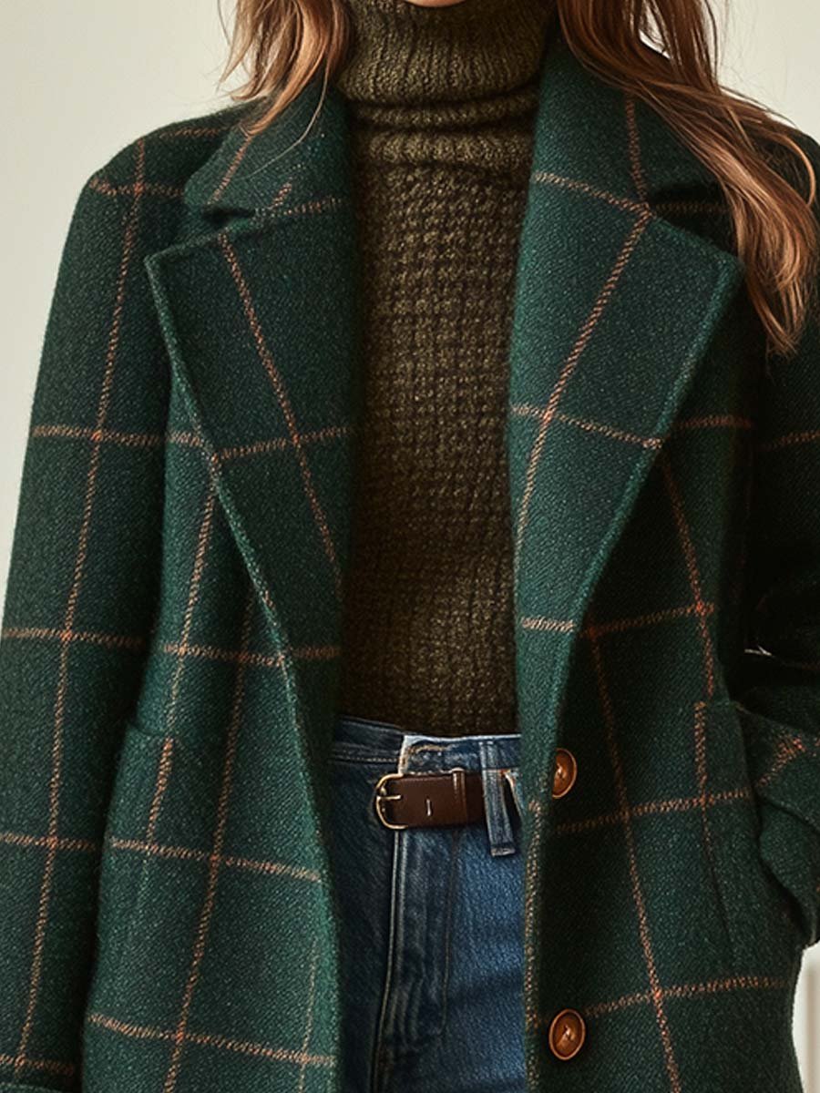 Florencia | Casaco retrô de tweed xadrez com lapelas