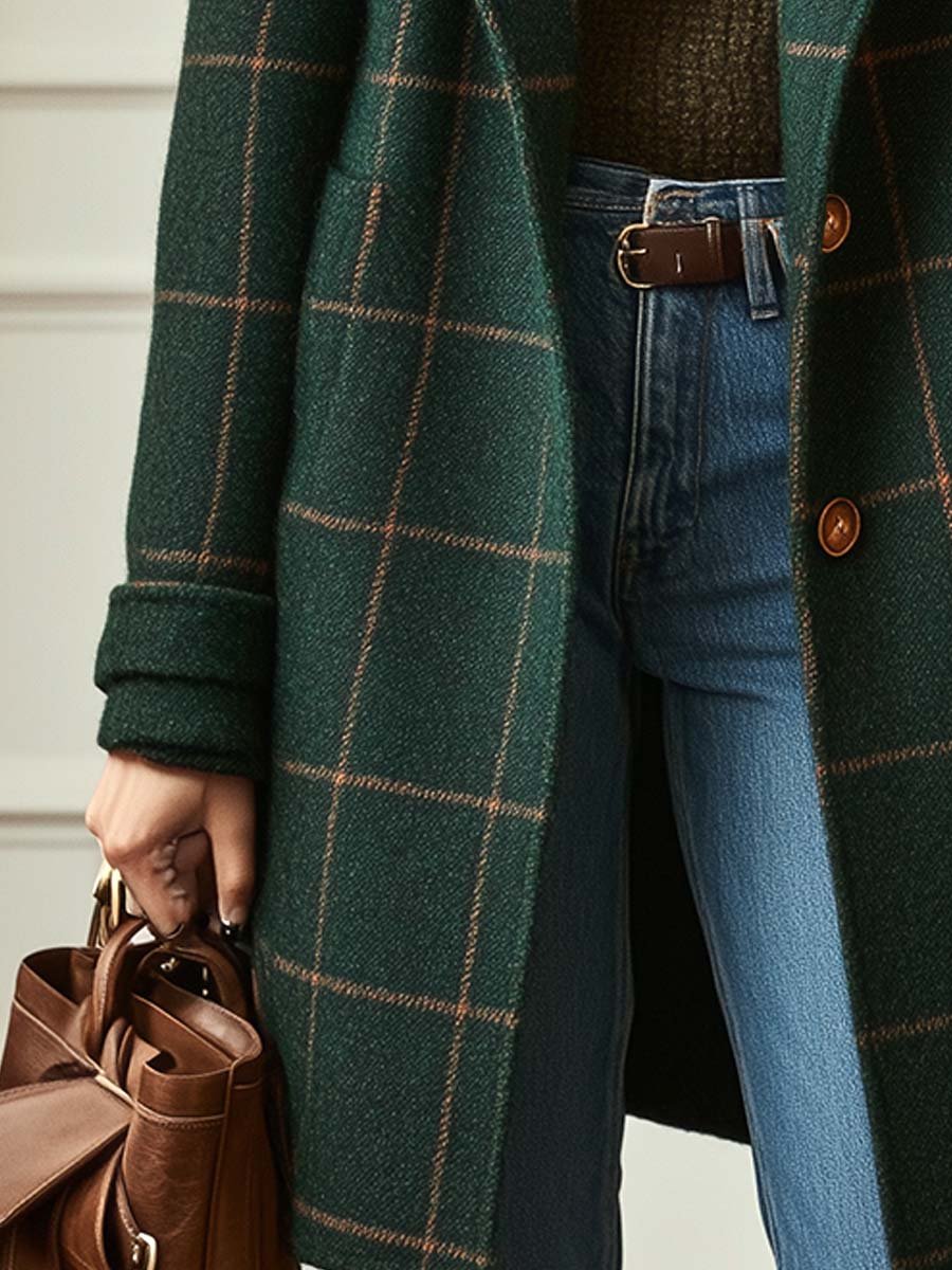Florencia | Casaco retrô de tweed xadrez com lapelas