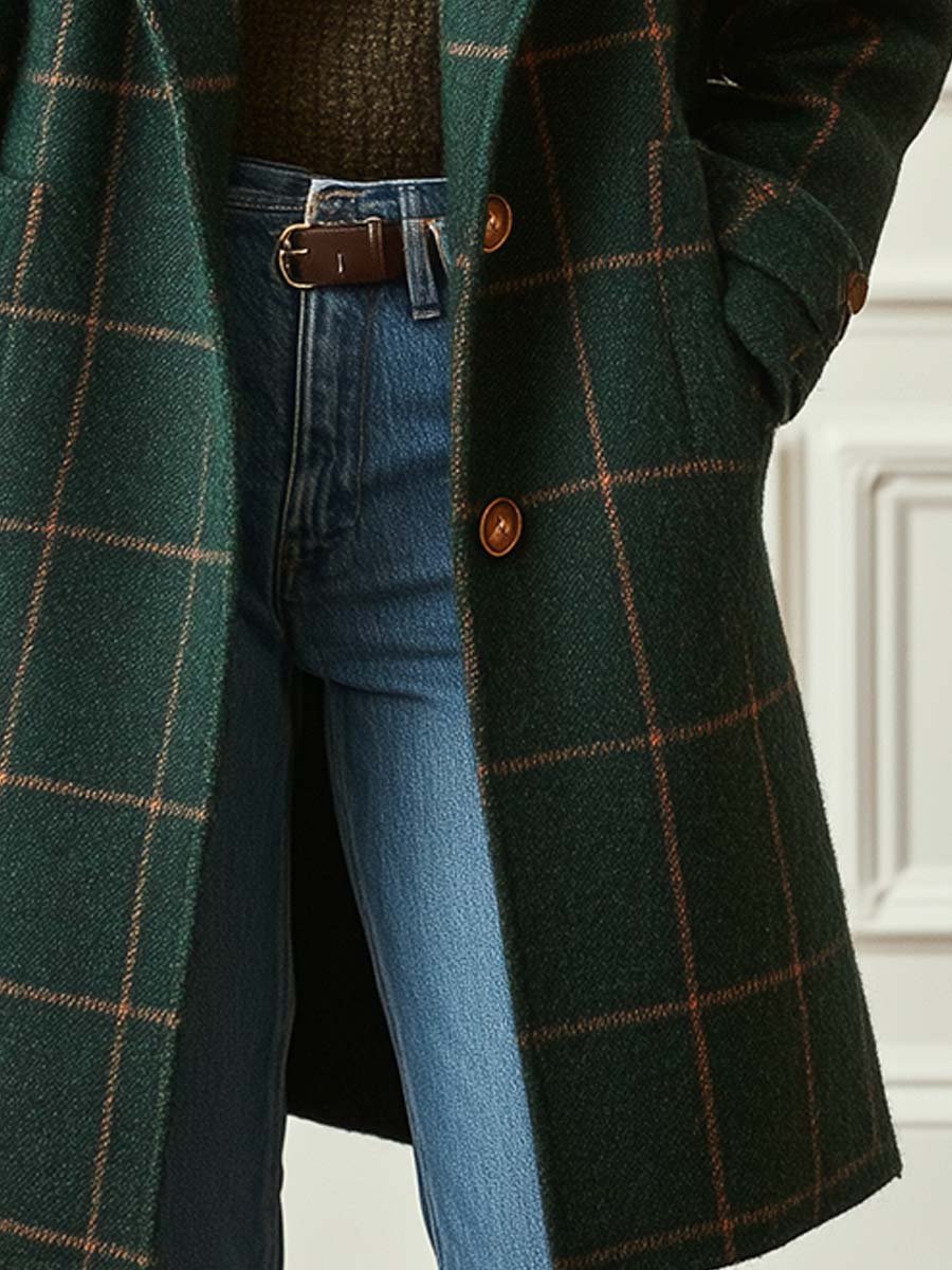 Florencia | Casaco retrô de tweed xadrez com lapelas