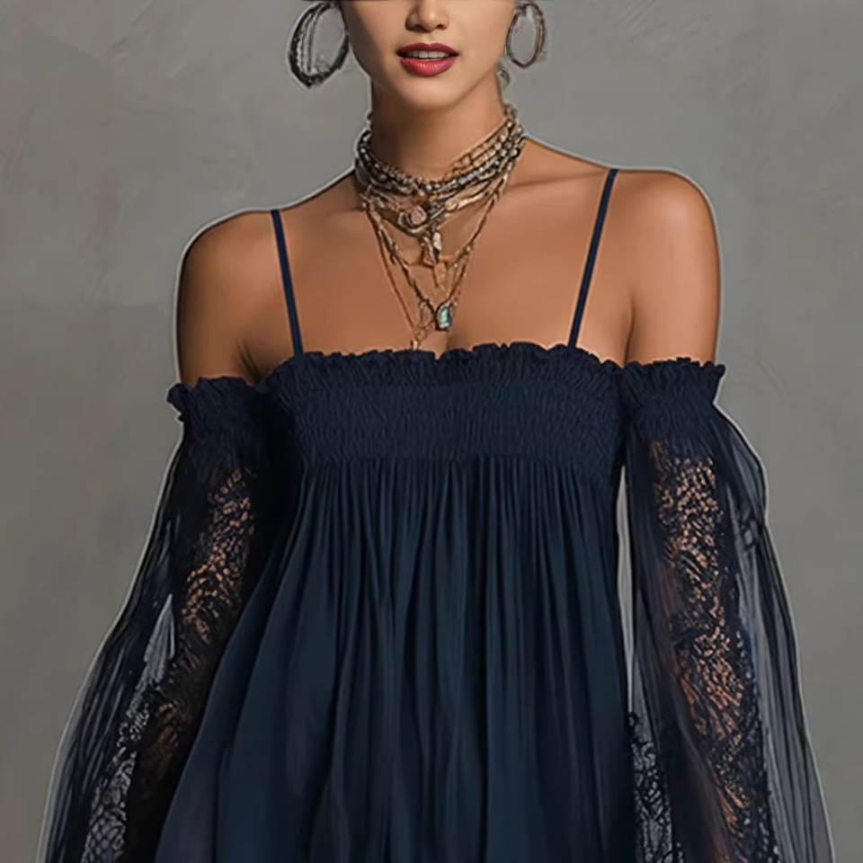 DINA - VESTIDO MINI COM OMBROS DESCUBERTOS EM RENDAS PARA MULHER