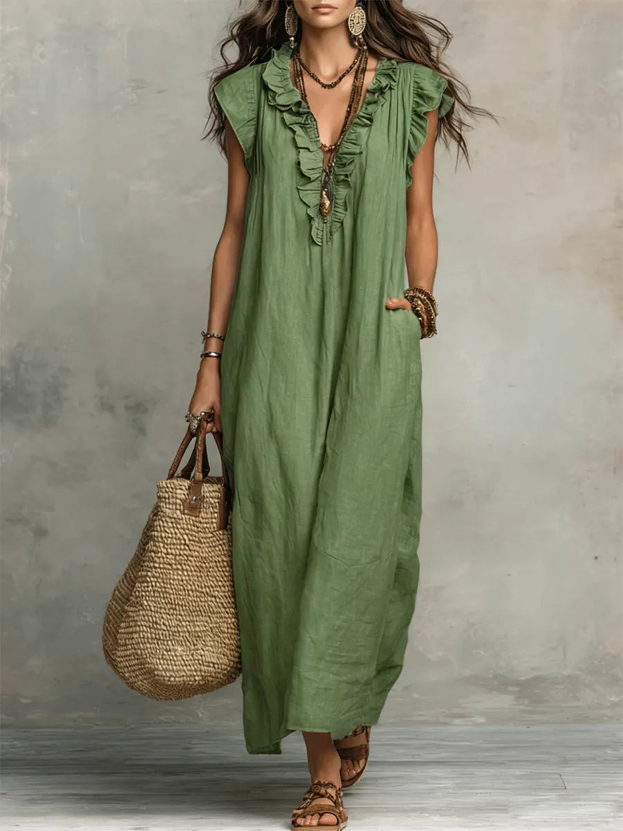 Camélia | Vestido Longo Bohémio em Linho e Algodão para Mulher