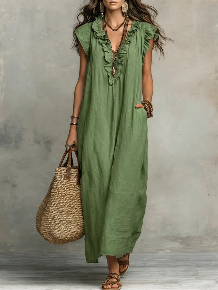 Camélia | Vestido Longo Bohémio em Linho e Algodão para Mulher