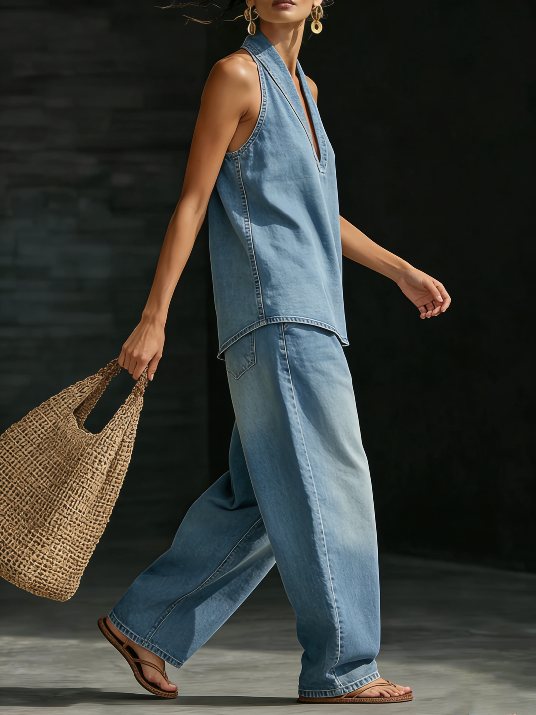 Mary | Conjunto de Denim Minimalista Confortável em Duas Peças para Mulher