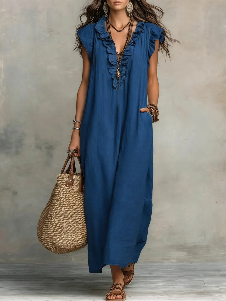 Camélia | Vestido Longo Bohémio em Linho e Algodão para Mulher