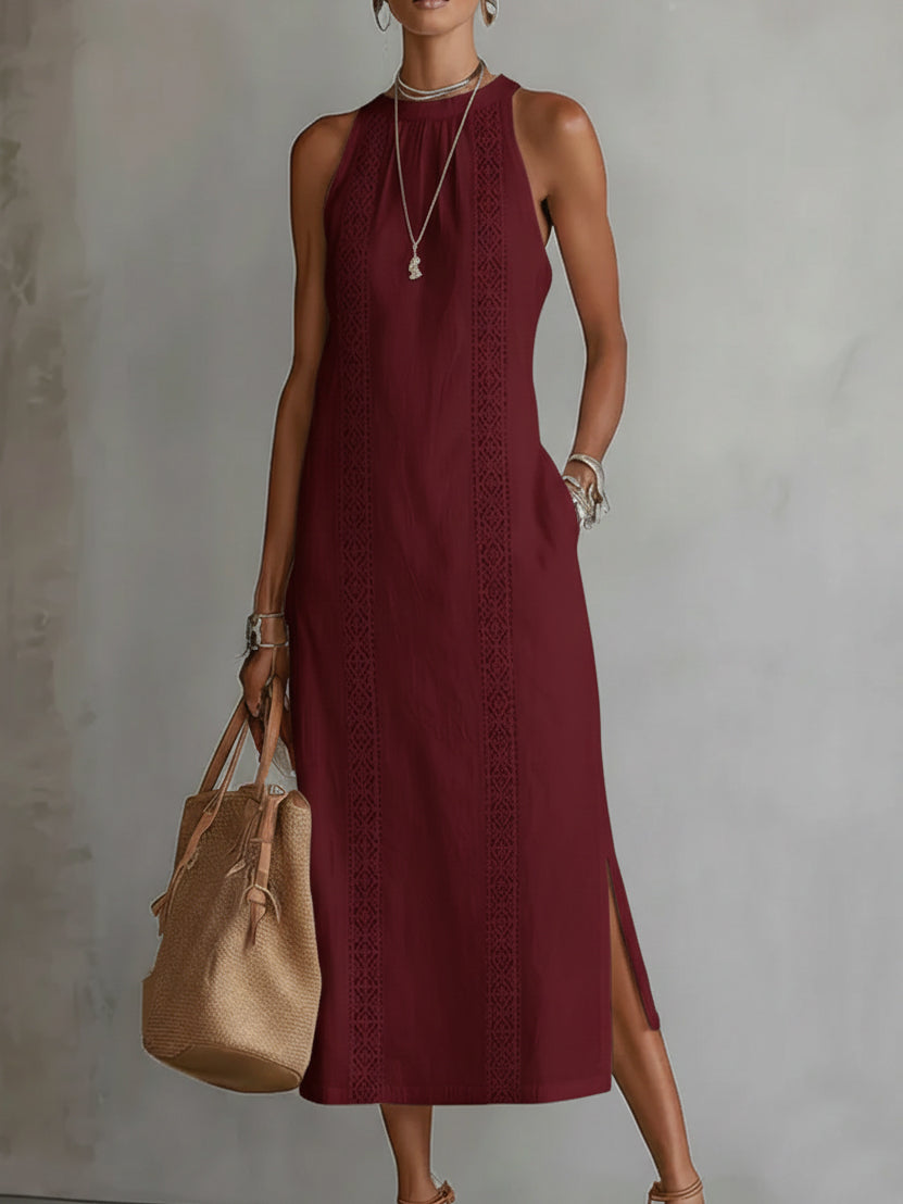 Jimena | Vestido midi de linho com colarinho mao para Mulher