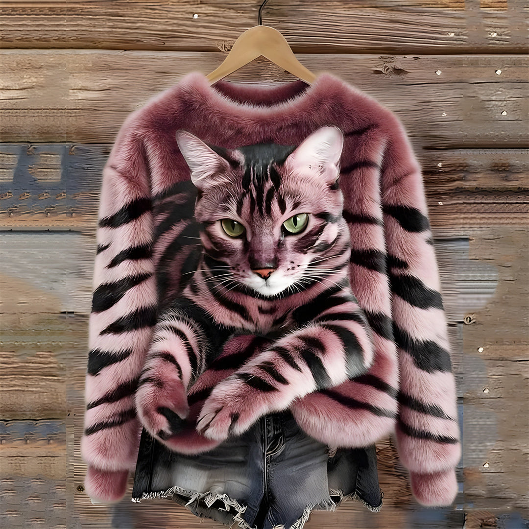 Gato - Sweater de Mulher Quente com Impressão de Gato