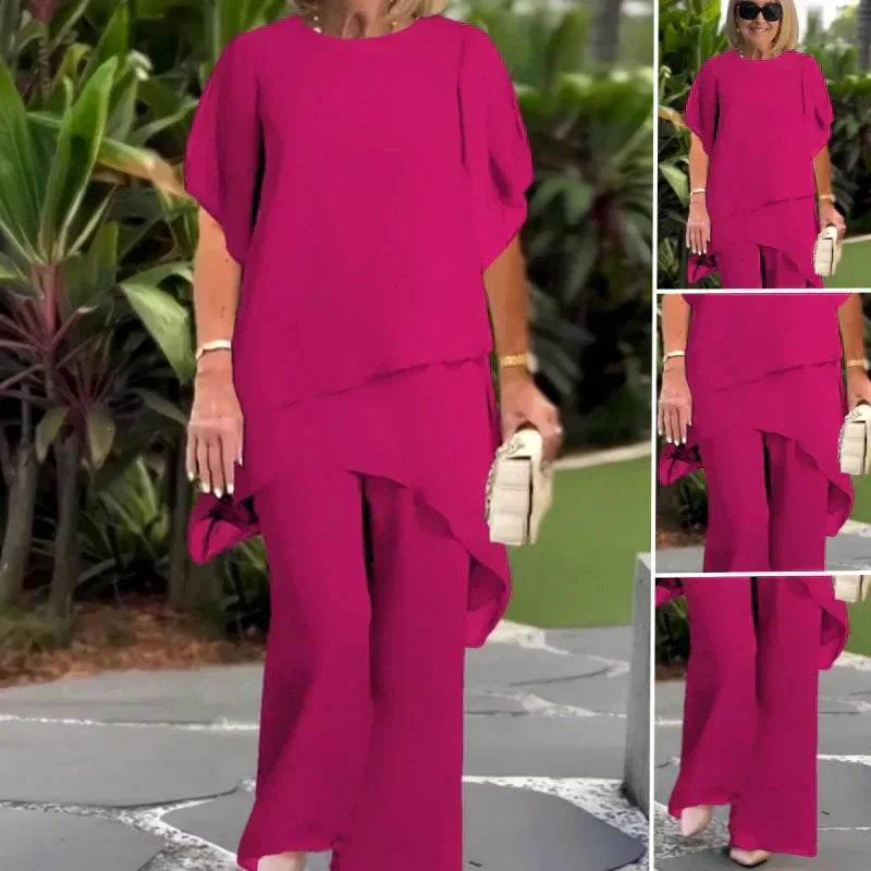 Herlene™ | Conjunto de Mulher Chic Assimétrico de Top e Calças