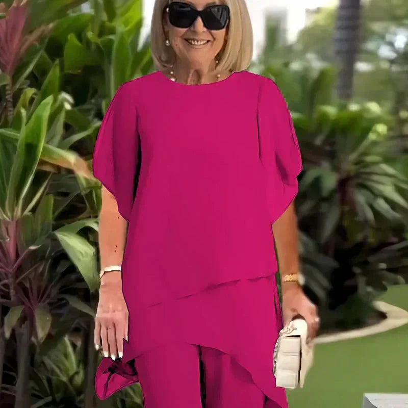 Herlene™ | Conjunto de Mulher Chic Assimétrico de Top e Calças