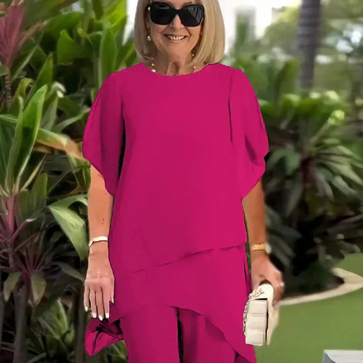 Herlene™ | Conjunto de Mulher Chic Assimétrico de Top e Calças