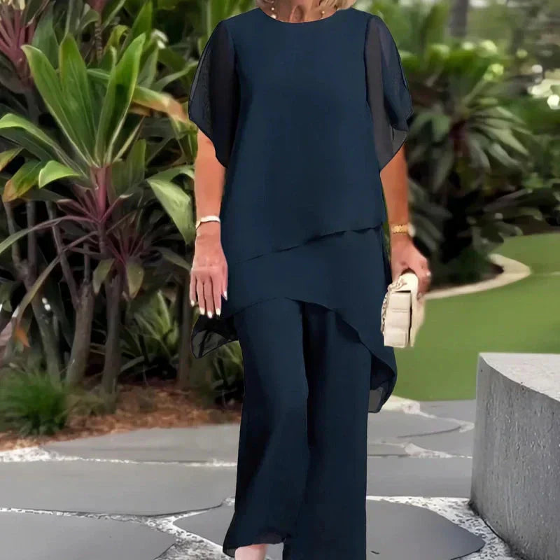 Herlene™ | Conjunto de Mulher Chic Assimétrico de Top e Calças