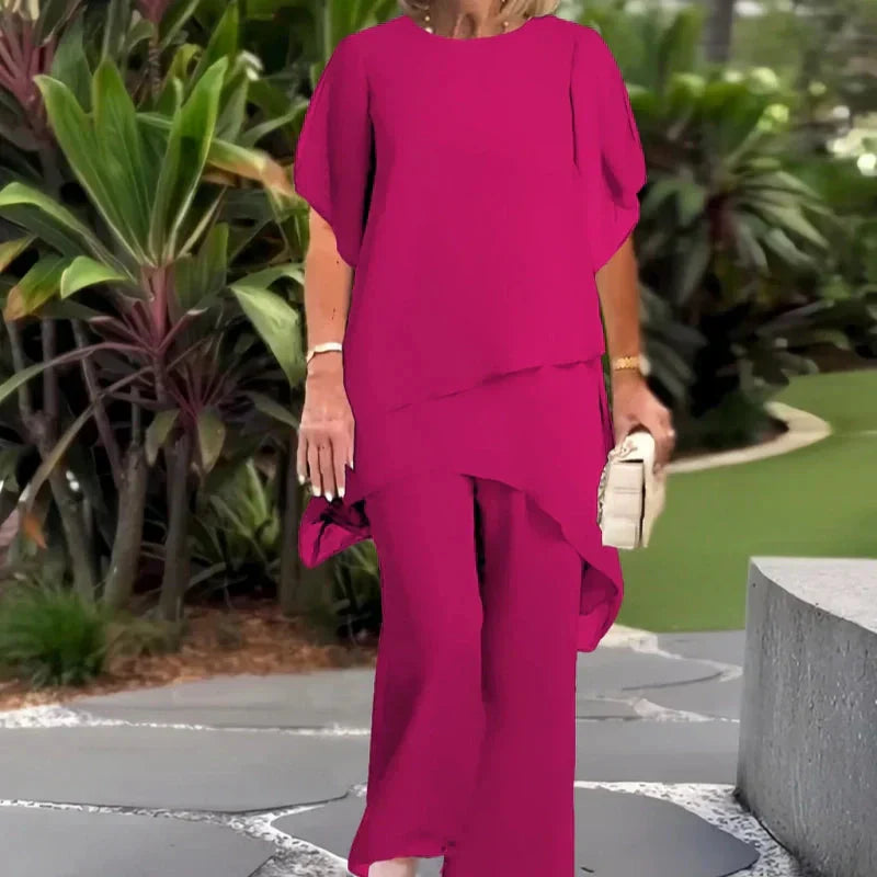 Herlene™ | Conjunto de Mulher Chic Assimétrico de Top e Calças