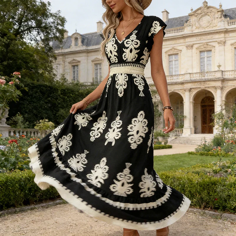 Candela - Vestido maxi barroco com decote em V para Mulher